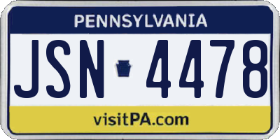 PA license plate JSN4478