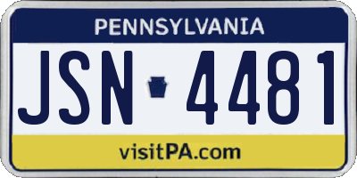 PA license plate JSN4481