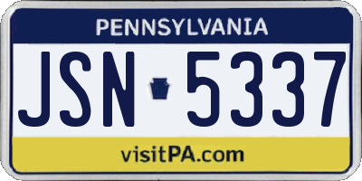 PA license plate JSN5337