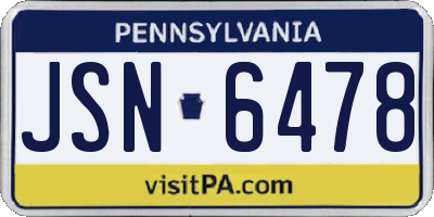 PA license plate JSN6478