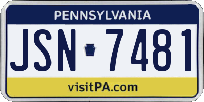 PA license plate JSN7481