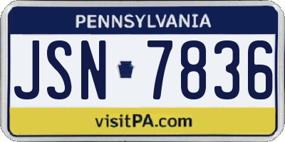 PA license plate JSN7836