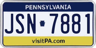 PA license plate JSN7881