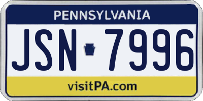PA license plate JSN7996