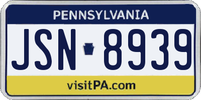 PA license plate JSN8939