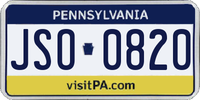 PA license plate JSO0820