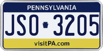 PA license plate JSO3205