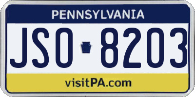 PA license plate JSO8203