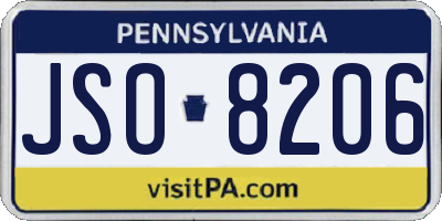 PA license plate JSO8206