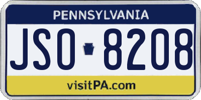 PA license plate JSO8208