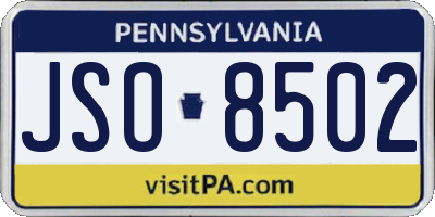 PA license plate JSO8502
