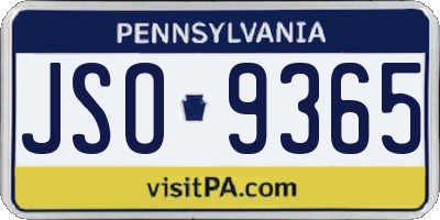 PA license plate JSO9365