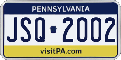 PA license plate JSQ2002