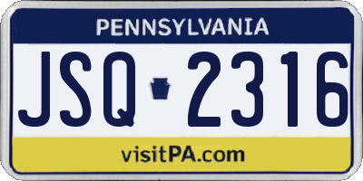 PA license plate JSQ2316