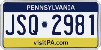 PA license plate JSQ2981