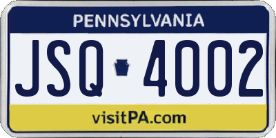 PA license plate JSQ4002
