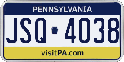 PA license plate JSQ4038