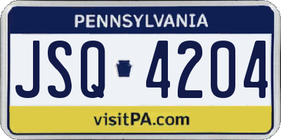 PA license plate JSQ4204