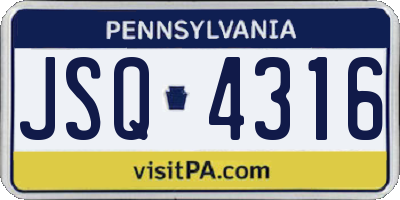 PA license plate JSQ4316