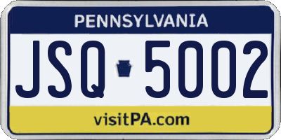 PA license plate JSQ5002