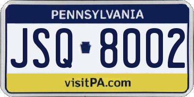 PA license plate JSQ8002
