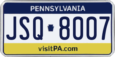 PA license plate JSQ8007