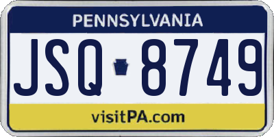 PA license plate JSQ8749