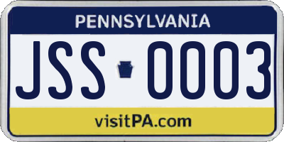 PA license plate JSS0003