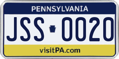 PA license plate JSS0020