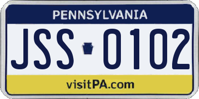 PA license plate JSS0102