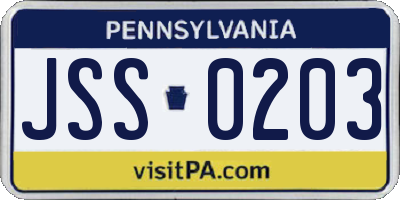 PA license plate JSS0203