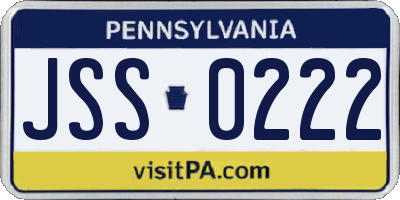 PA license plate JSS0222