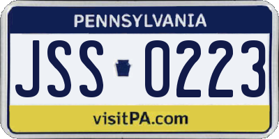 PA license plate JSS0223
