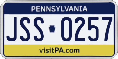 PA license plate JSS0257
