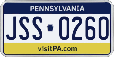 PA license plate JSS0260