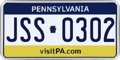 PA license plate JSS0302