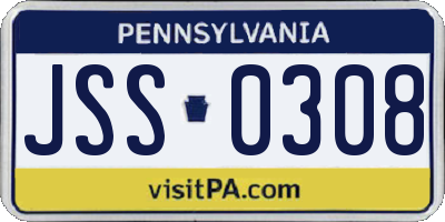 PA license plate JSS0308