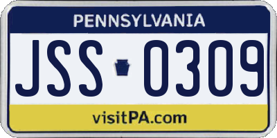 PA license plate JSS0309