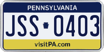 PA license plate JSS0403