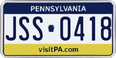 PA license plate JSS0418