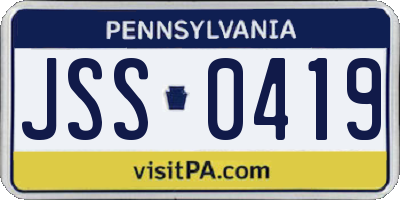 PA license plate JSS0419