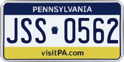 PA license plate JSS0562