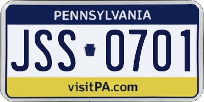 PA license plate JSS0701