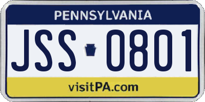 PA license plate JSS0801