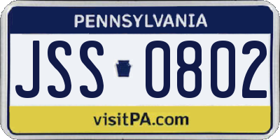 PA license plate JSS0802