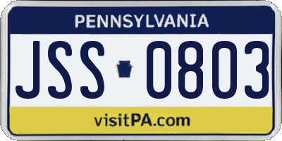 PA license plate JSS0803