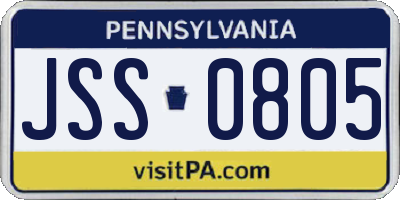PA license plate JSS0805