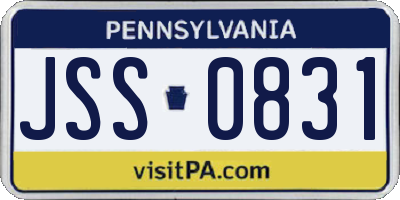 PA license plate JSS0831