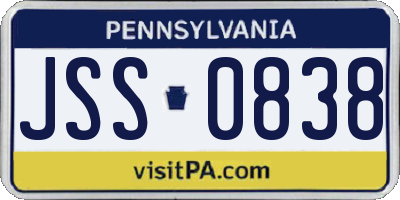 PA license plate JSS0838