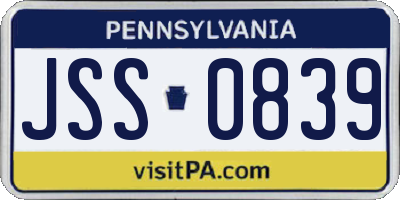 PA license plate JSS0839